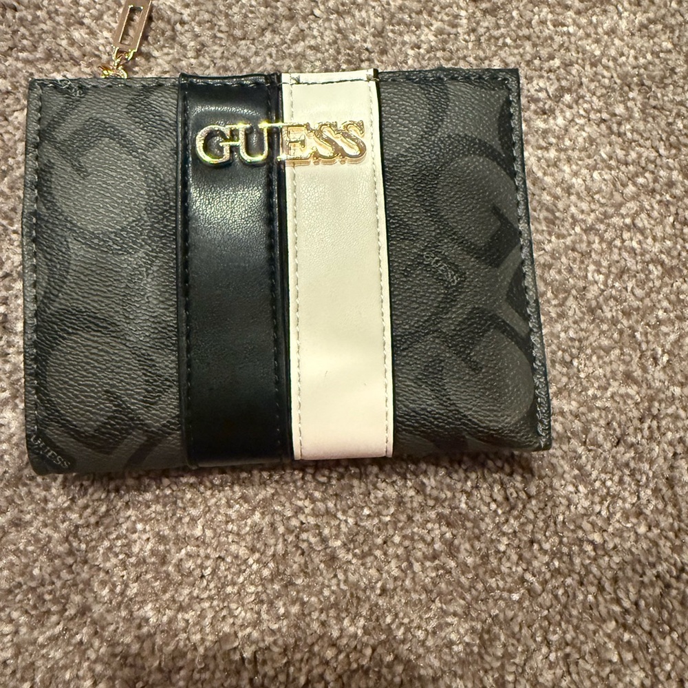 Guess Black Trifold Card Wallet with Gold Accent